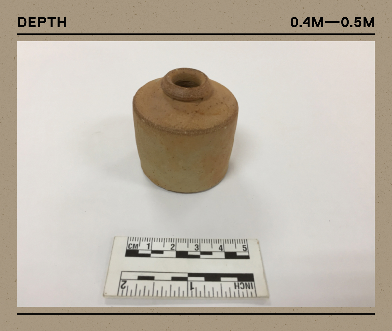 The oldest artefact discovered was a European stoneware ink bottle from the mid-19th century 